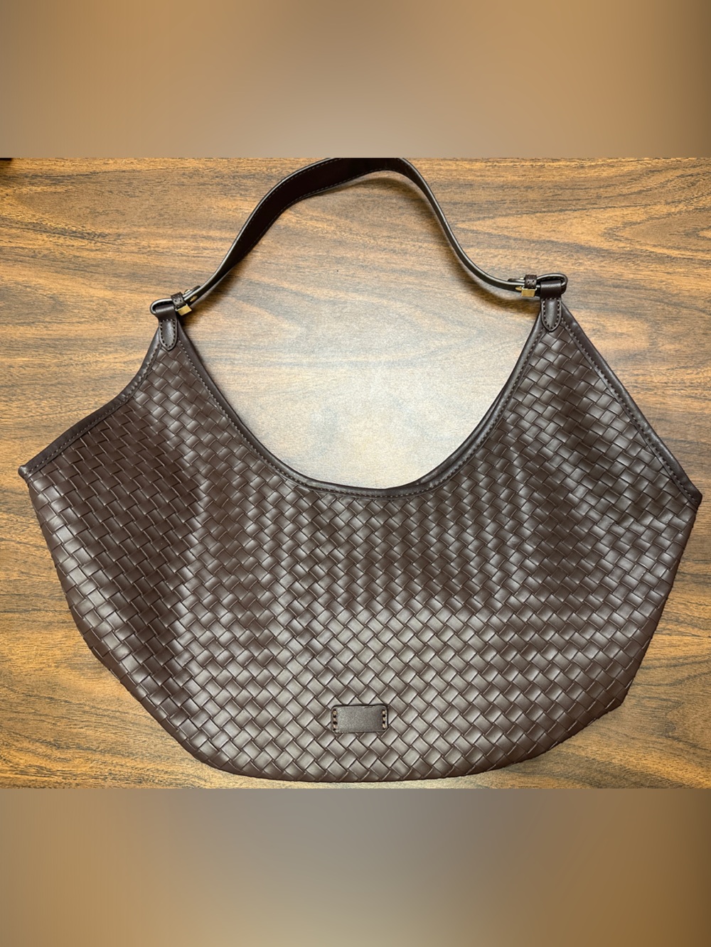 Woven Leather Hobo Shoulder Bag - Dark Brown